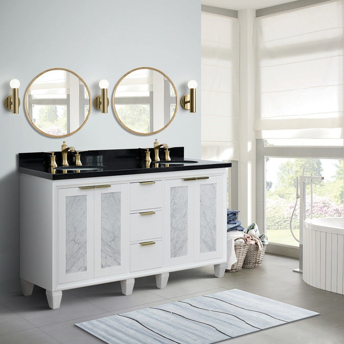 Bellaterra Home Trento 61" Double sink vanity in White finish with Black galaxy granite and oval sink