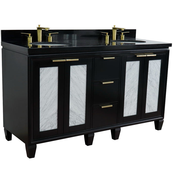 Bellaterra Home 61" Double sink vanity in Black finish with Black galaxy granite and oval sink