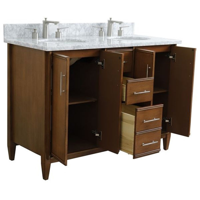 Bellaterra Home MCM 49" Double sink vanity in Walnut finish with White Carrara marble and oval sink