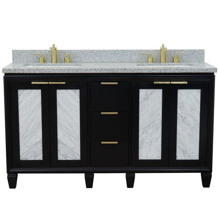 Bellaterra Home Trento 61" Double sink vanity in Black finish with Gray granite and rectangle sink