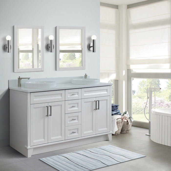 Bellaterra Home Terni 61" Double sink vanity in White finish and White quartz and round sink