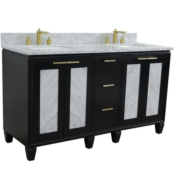 Bellaterra Home Trento 61" Double sink vanity in Black finish with White Carrara marble and rectangle sink