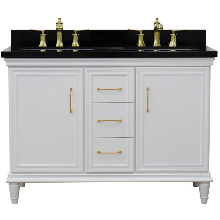 Bellaterra Home Forli 49" Double vanity in White finish with Black galaxy and rectangle sink