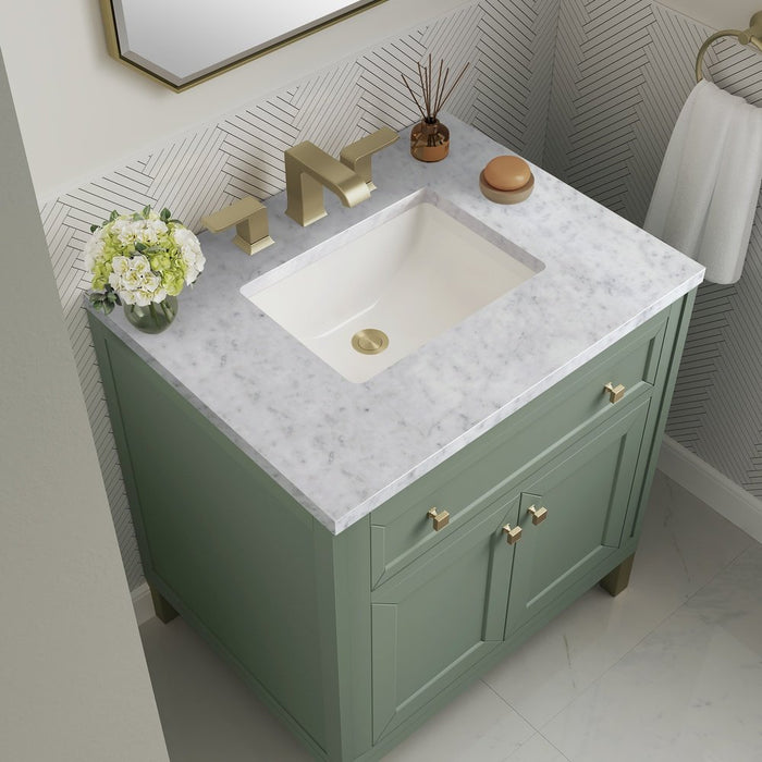 James Martin Vanities Chicago 30" Single Vanity, Smokey Celadon w/ 3 CM Carrara Marble Top