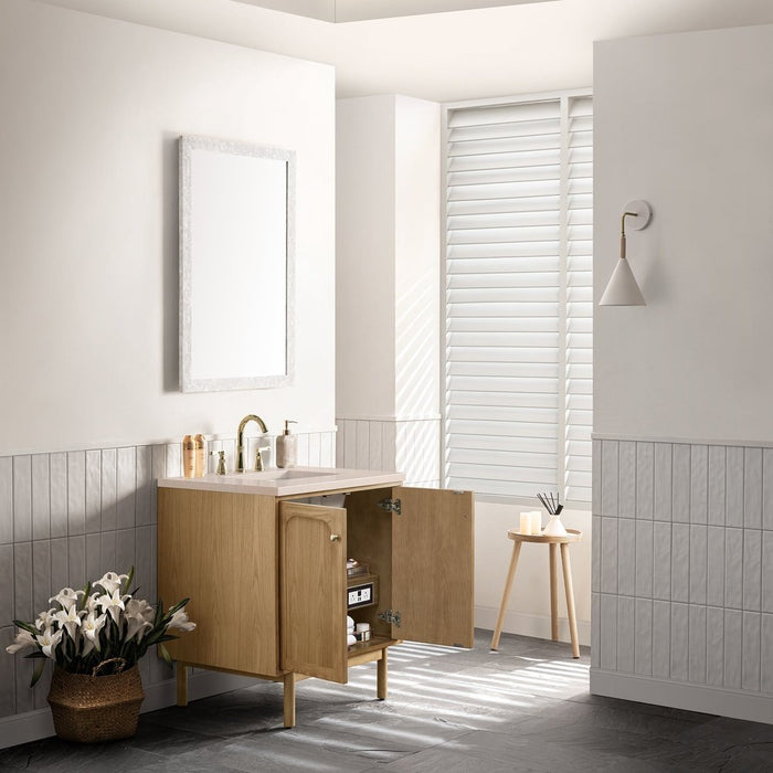 James Martin Vanities Laurent 30" Single Vanity, Light Natural Oak w/ 3 CM Eternal Marfil Top