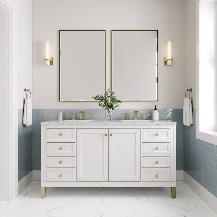 James Martin Vanities Chicago 60" Double Vanity, Glossy White w/ 3 CM Ethereal Noctis Top