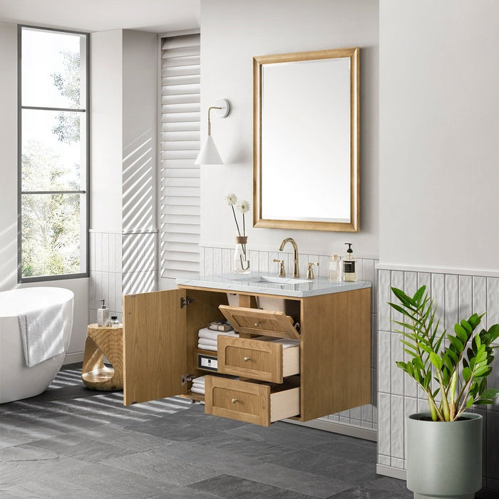 James Martin Vanities Laurent 36" Single Vanity, Light Natural Oak w/ 3 CM Ethereal Noctis Top