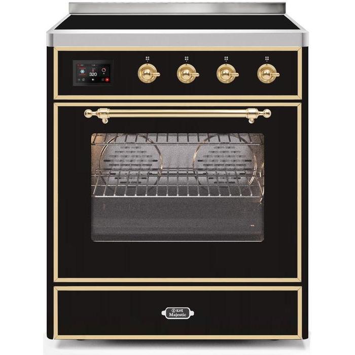 ILVE - Majestic II Series - 30 Inch Electric Freestanding Single Oven Range (UMI30NE3) - Glossy Black with Brass Trim