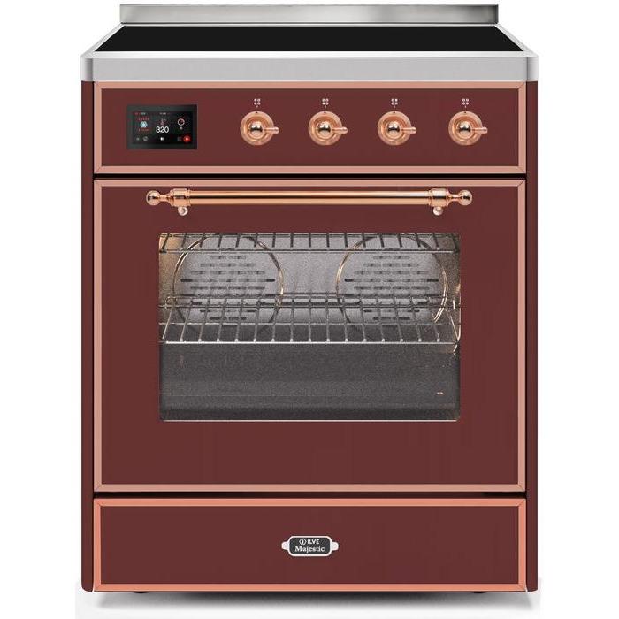 ILVE - Majestic II Series - 30 Inch Electric Freestanding Single Oven Range (UMI30NE3) - Burgundy with Copper Trim