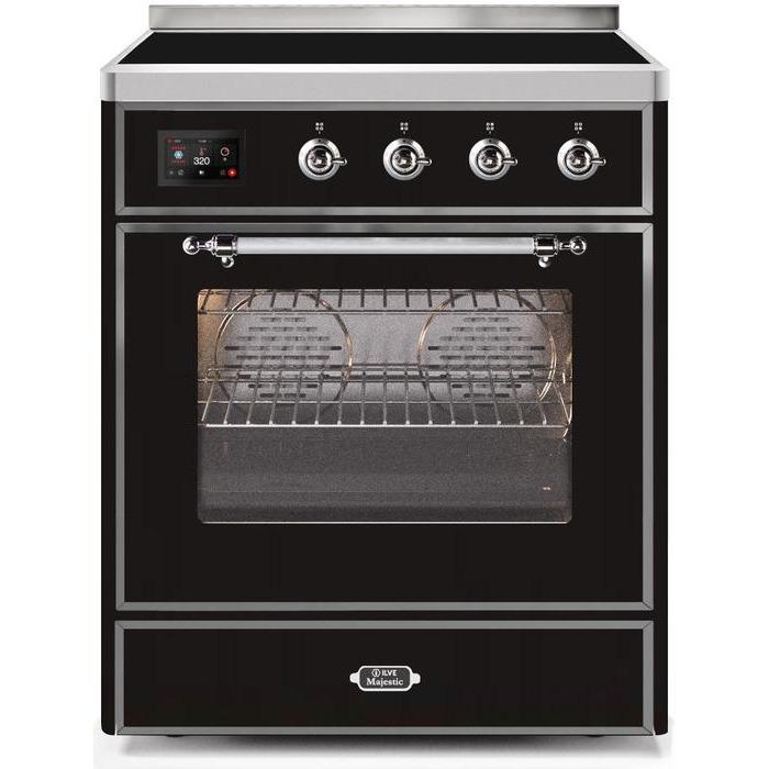 ILVE - Majestic II Series - 30 Inch Electric Freestanding Single Oven Range (UMI30NE3) - Glossy Black with Chrome Trim