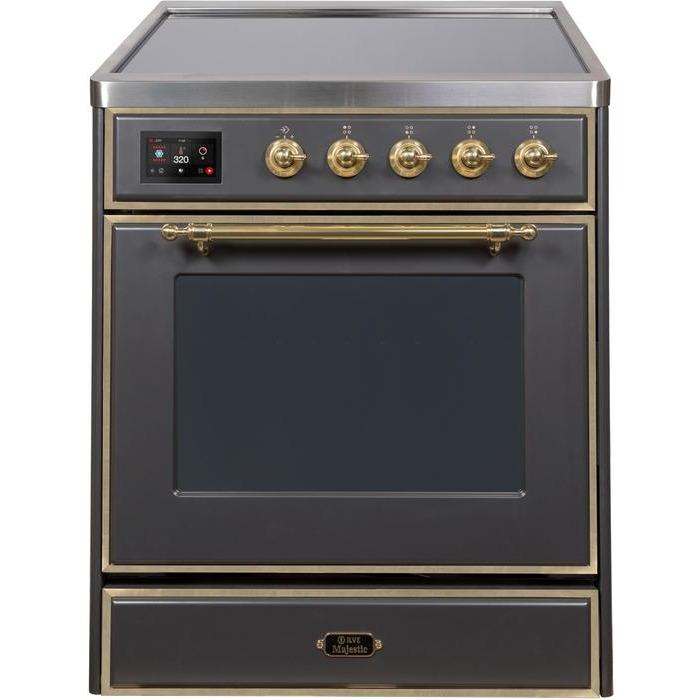 ILVE - Majestic II Series - 30 Inch Electric Freestanding Single Oven Range (UMI30NE3) - Matte Graphite with Brass Trim