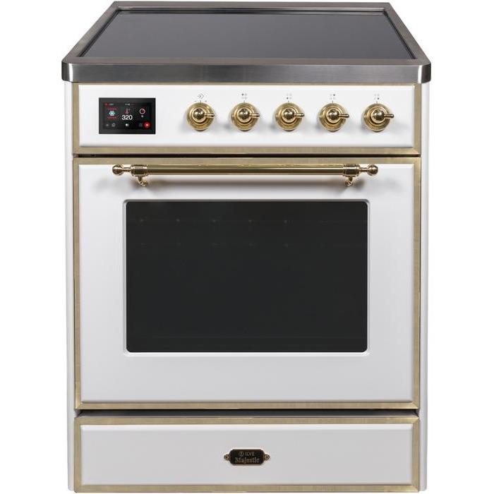 ILVE - Majestic II Series - 30 Inch Electric Freestanding Single Oven Range (UMI30NE3) - White with Brass Trim