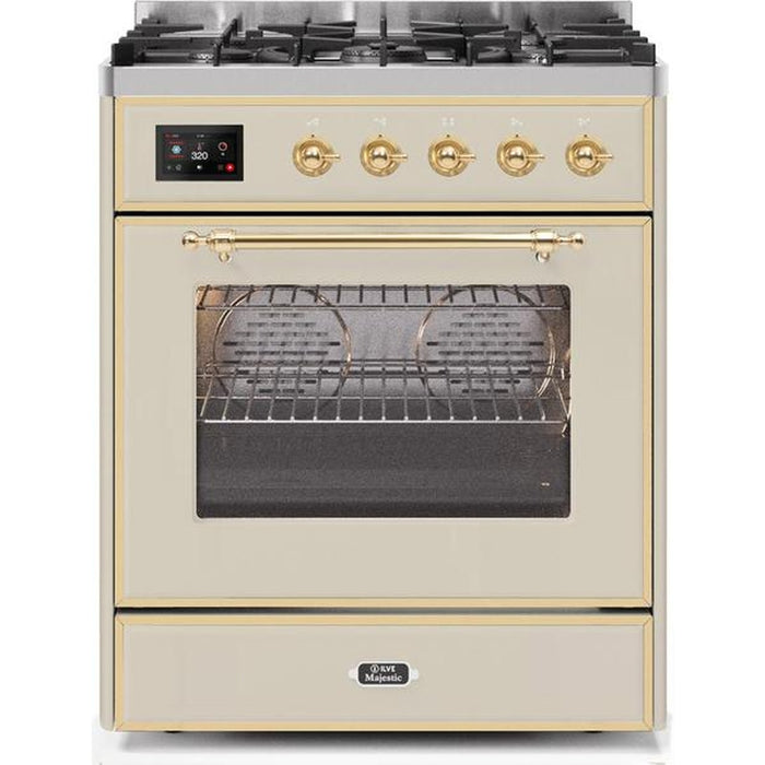 ILVE 30" Majestic II Series Gas Burner and Electric Oven Range with 5 Sealed Burners (UM30DNE3) - Antique White