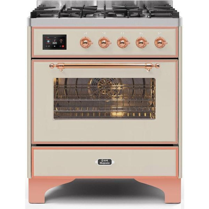 ILVE 30" Majestic II Series Gas Burner and Electric Oven Range with 5 Sealed Burners (UM30DNE3) - Antique White