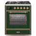 ILVE 30" Majestic II Series Gas Burner and Electric Oven Range with 5 Sealed Burners (UM30DNE3) - Emerald Green with Copper Trim