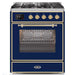 ILVE 30" Majestic II Series Gas Burner and Electric Oven Range with 5 Sealed Burners (UM30DNE3) - Midnight Blue with Bronze Trim