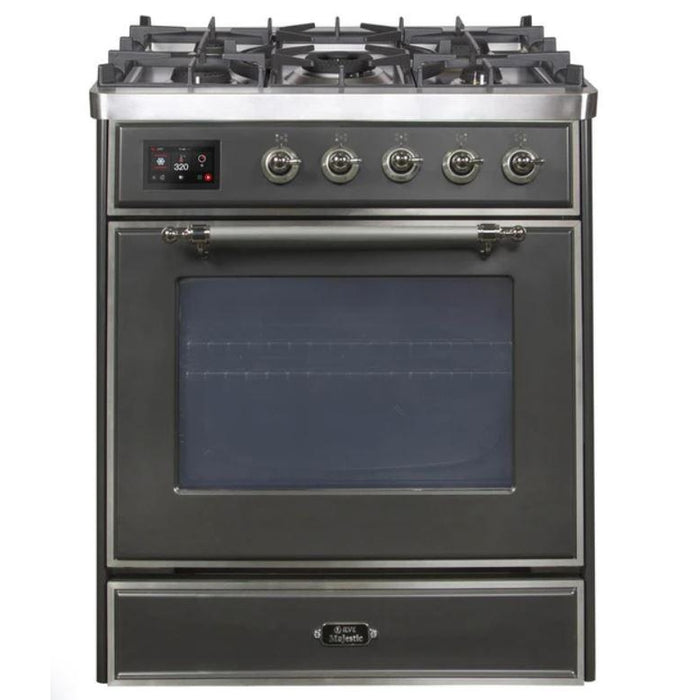 ILVE 30" Majestic II Series Gas Burner and Electric Oven Range with 5 Sealed Burners (UM30DNE3) - Matte Graphite with Chrome Trim