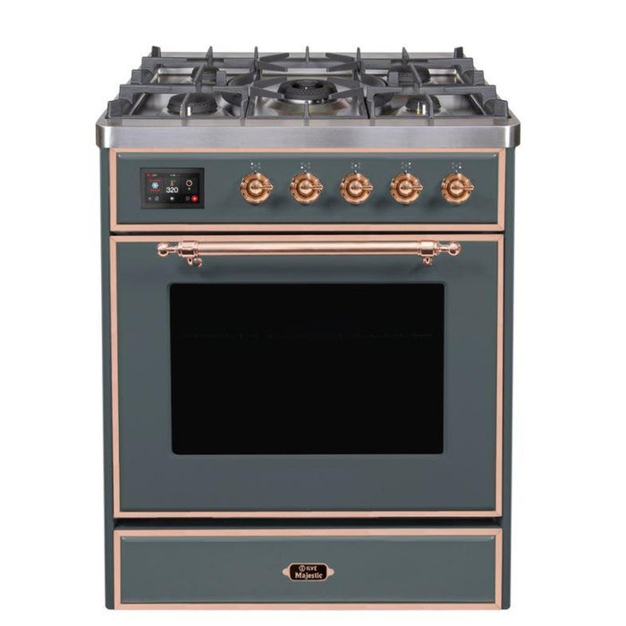 ILVE Majestic II 30″ Dual Fuel Range with 5 Sealed Burners, Triple Glass Door- UM30DNE3