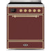 ILVE - Majestic II Series - 30 Inch Electric Freestanding Range (UMI30QNE3) - Burgundy with Brass Trim