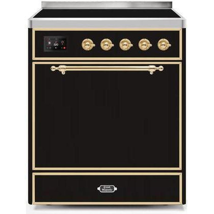 ILVE - Majestic II Series - 30 Inch Electric Freestanding Range (UMI30QNE3) - Glossy Black with Brass Trim