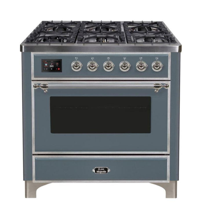 ILVE 36 Inch Majestic II Series Dual Fuel Natural Gas Range with 6 Burners and Griddle with 3.5 cu. ft. Oven Capacity TFT Oven Control Display (UM09FDNS3)