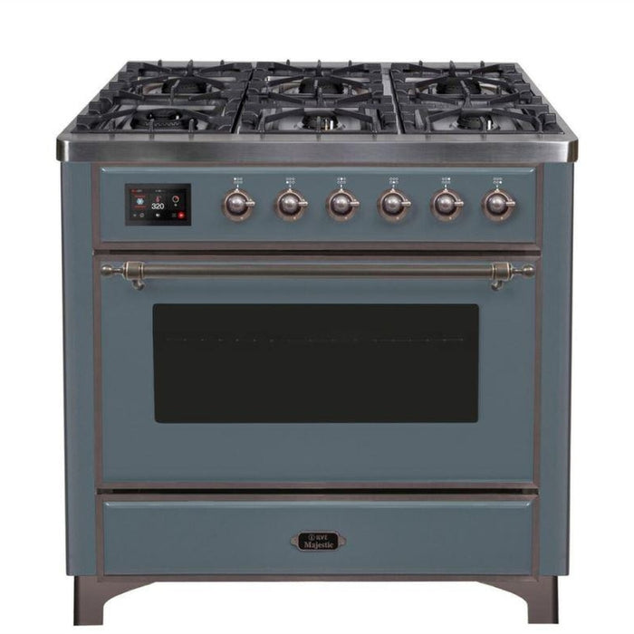 ILVE 36 Inch Majestic II Series Dual Fuel Natural Gas Range with 6 Burners and Griddle with 3.5 cu. ft. Oven Capacity TFT Oven Control Display (UM09FDNS3)