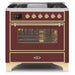 ILVE - Majestic II Series - 36 Inch Dual Fuel Freestanding Range Gas/Propane (UM09FDNS3) - Burgundy Brass Trim