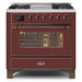 ILVE - Majestic II Series - 36 Inch Dual Fuel Freestanding Range Gas/Propane (UM09FDNS3) - Burgundy Bronze Trim