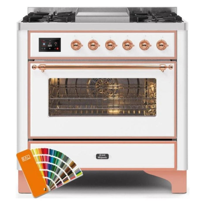 ILVE - Majestic II Series - 36 Inch Dual Fuel Freestanding Range Gas/Propane (UM09FDNS3) - Custom RAL Color Copper Trim