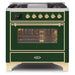 ILVE - Majestic II Series - 36 Inch Dual Fuel Freestanding Range Gas/Propane (UM09FDNS3) - Emerald Green Brass Trim