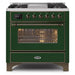 ILVE - Majestic II Series - 36 Inch Dual Fuel Freestanding Range Gas/Propane (UM09FDNS3) - Emerald Green Bronze Trim