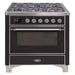 ILVE - Majestic II Series - 36 Inch Dual Fuel Freestanding Range Gas/Propane (UM09FDNS3) - Glossy Black with Chrome Trim