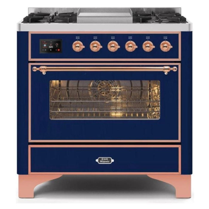 ILVE - Majestic II Series - 36 Inch Dual Fuel Freestanding Range Gas/Propane (UM09FDNS3) - Midnight Blue Copper Trim