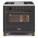 ILVE - Majestic II Series - 36 Inch Dual Fuel Freestanding Range Gas/Propane (UM09FDNS3) - Matte Graphite  Bronze Trim