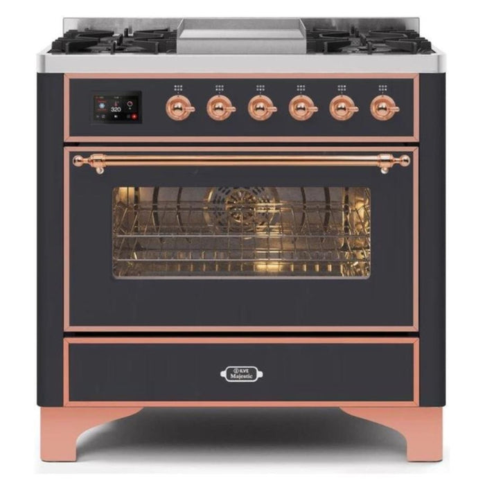 ILVE - Majestic II Series - 36 Inch Dual Fuel Freestanding Range Gas/Propane (UM09FDNS3) - Matte Graphite Copper Trim