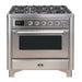 ILVE - Majestic II Series - 36 Inch Dual Fuel Freestanding Range Gas/Propane (UM09FDNS3) - Stainless Steel Chrome Trim