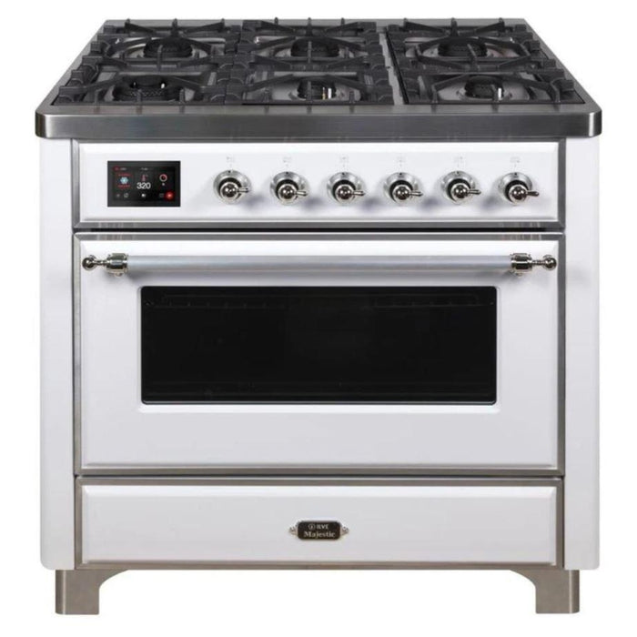 ILVE - Majestic II Series - 36 Inch Dual Fuel Freestanding Range Gas/Propane (UM09FDNS3) - White Chrome Trim