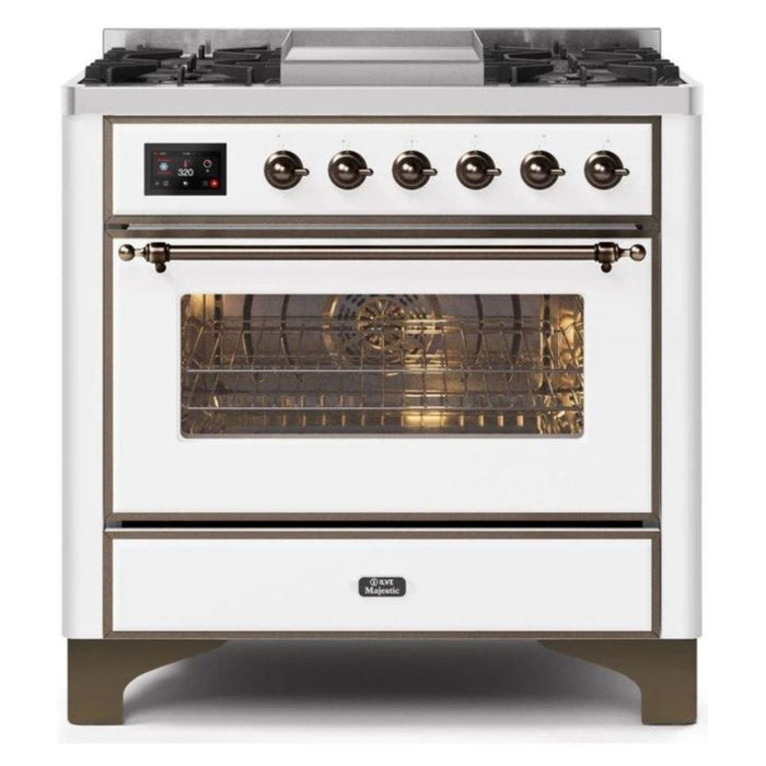 ILVE - Majestic II Series - 36 Inch Dual Fuel Freestanding Range Gas/Propane (UM09FDNS3) - White Bronze Trim