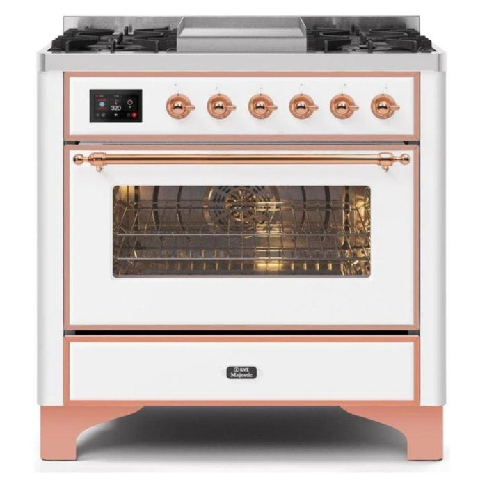 ILVE - Majestic II Series - 36 Inch Dual Fuel Freestanding Range Gas/Propane (UM09FDNS3) - White Copper Trim