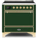 ILVE - Majestic II Series - 36 Inch Electric Freestanding Range (UMI09QNS3) - Emerald Green with Brass Trim