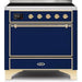 ILVE - Majestic II Series - 36 Inch Electric Freestanding Range (UMI09QNS3) - Midnight Blue with Brass Trim