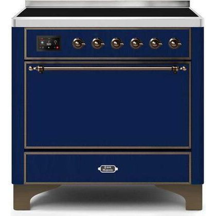 ILVE - Majestic II Series - 36 Inch Electric Freestanding Range (UMI09QNS3) - Midnight Blue with Bronze Trim