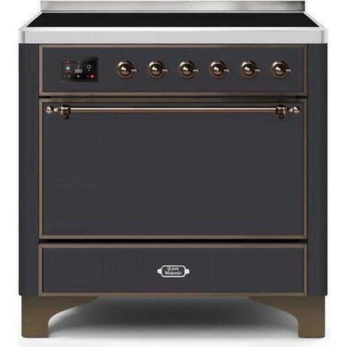 ILVE - Majestic II Series - 36 Inch Electric Freestanding Range (UMI09QNS3) - Matte Graphite with Bronze Trim