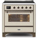 ILVE 36" Majestic II Series Electric Induction and Electric Oven Range with 5 Elements (UMI09NS3) - Antique White with Bronze Trim