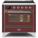 ILVE 36" Majestic II Series Electric Induction and Electric Oven Range with 5 Elements (UMI09NS3) - Burgundy with Chrome Trim