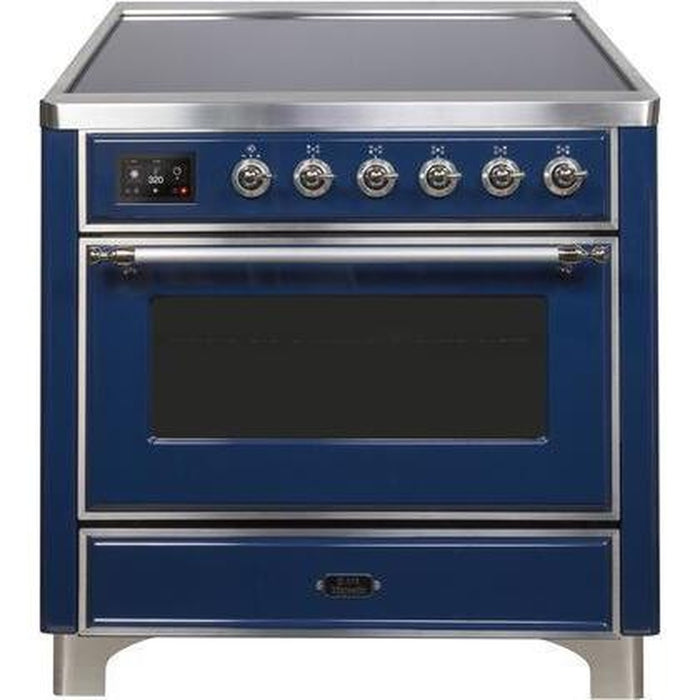 ILVE 36" Majestic II Series Electric Induction and Electric Oven Range with 5 Elements (UMI09NS3) - Midnight Blue with Chrome Trim