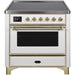 ILVE 36" Majestic II Series Electric Induction and Electric Oven Range with 5 Elements (UMI09NS3) - White with Brass Trim