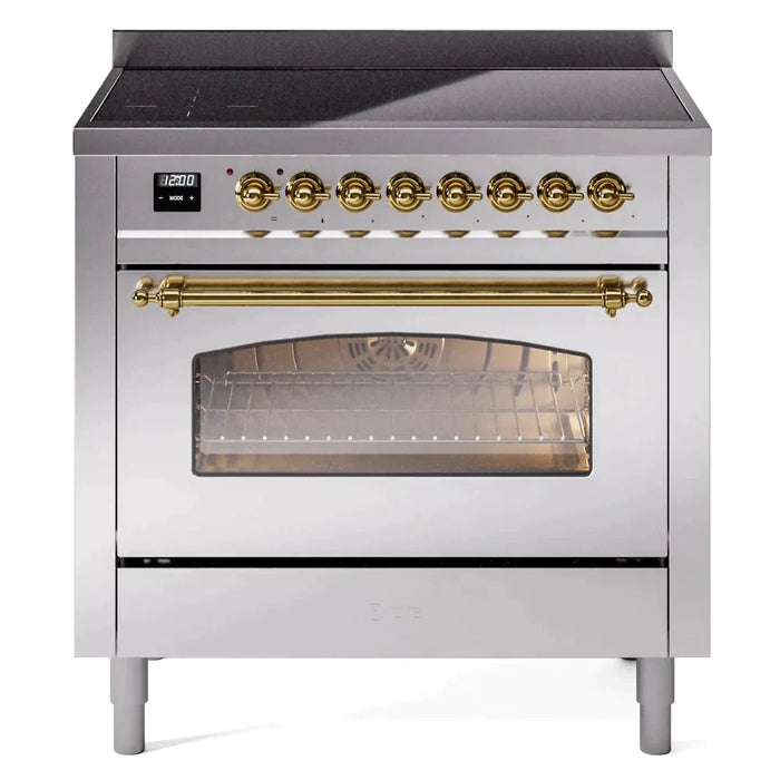 ILVE 36" Nostalgie II Series Freestanding Electric Double Oven Range with 5 Elements, Triple Glass Cool Door, Convection Oven, TFT Oven Control Display and Child Lock