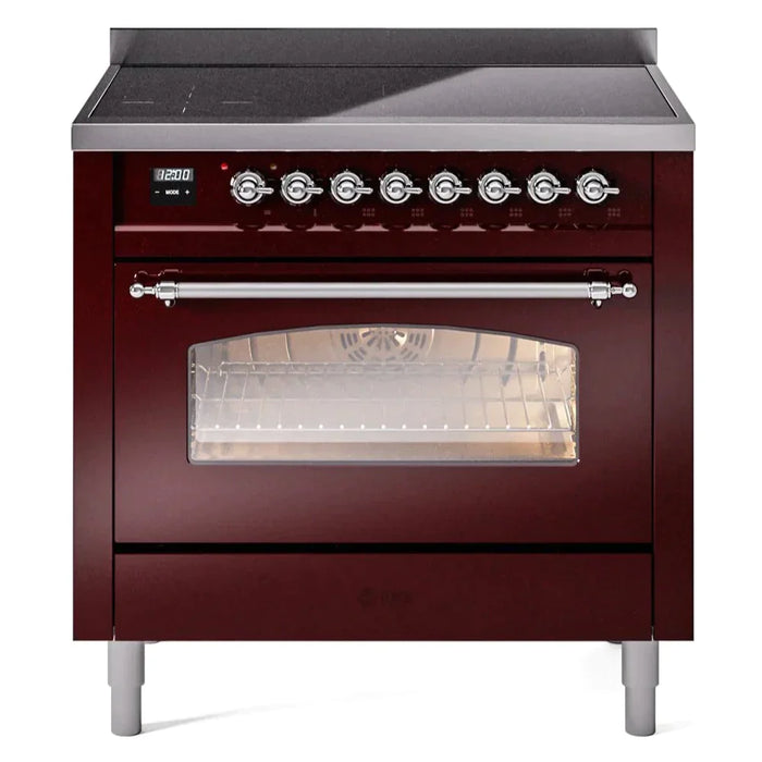 ILVE 36" Nostalgie II Series Freestanding Electric Double Oven Range with 5 Elements, Triple Glass Cool Door, Convection Oven, TFT Oven Control Display and Child Lock