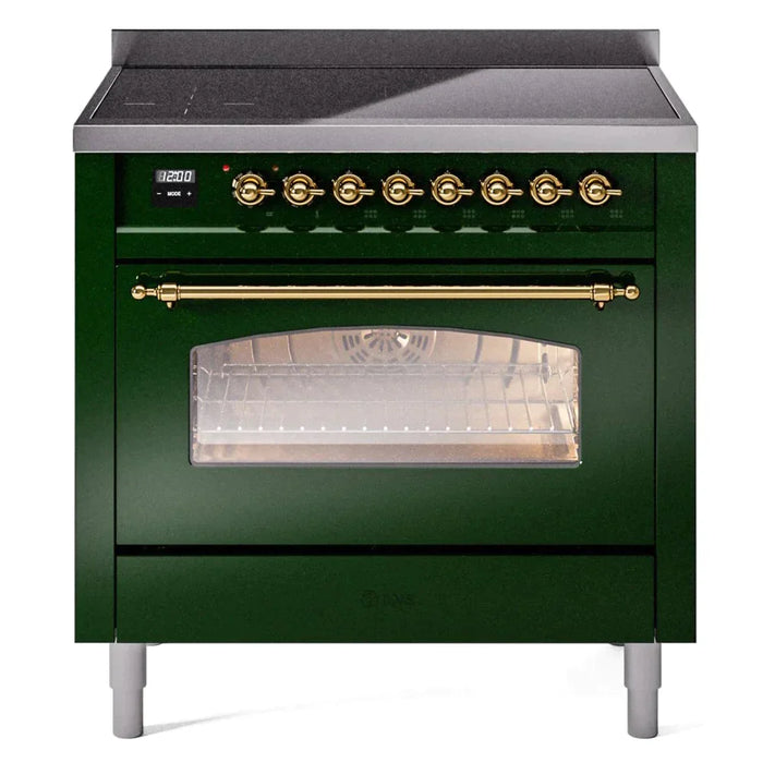 ILVE 36" Nostalgie II Series Freestanding Electric Double Oven Range with 5 Elements, Triple Glass Cool Door, Convection Oven, TFT Oven Control Display and Child Lock